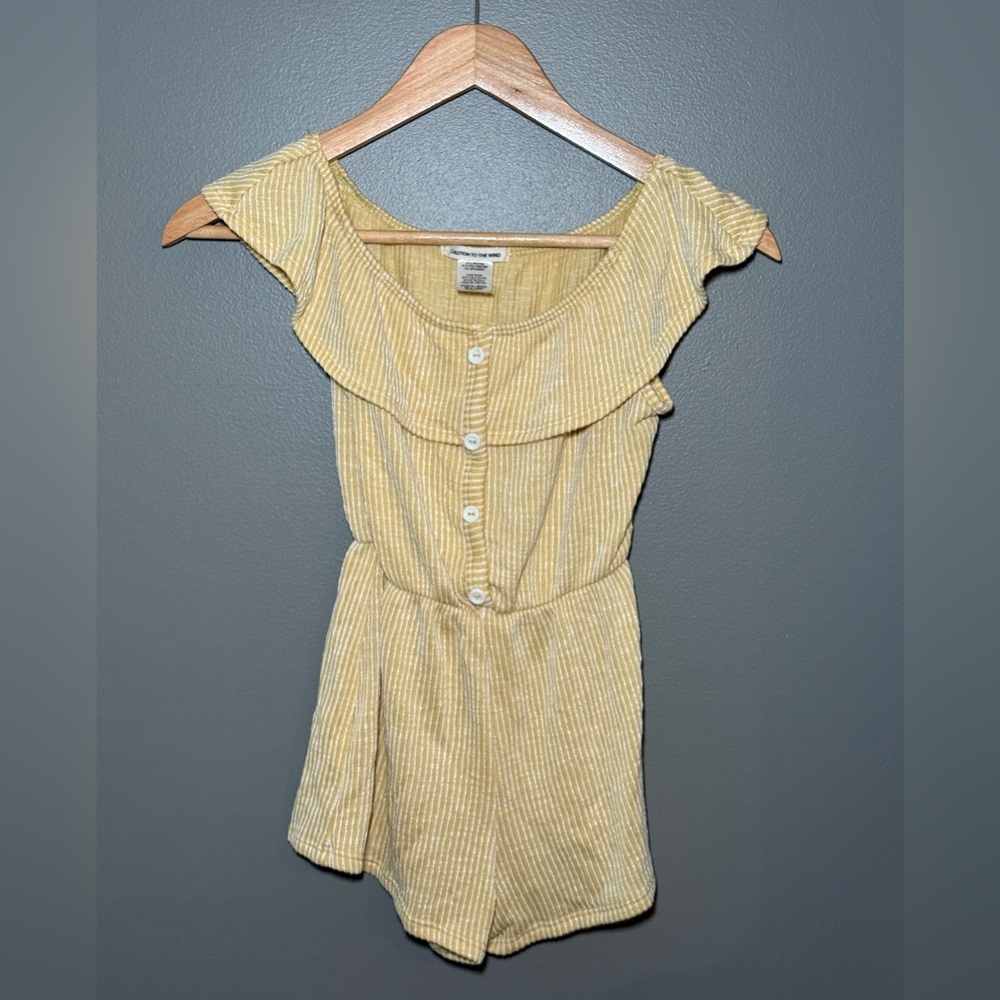 Caution To The Wind Yellow Striped Ruffle Girls Romper
